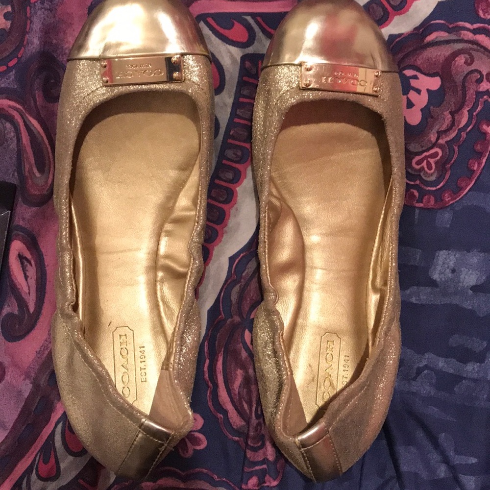 COACH GOLD glitter FLATs size 6